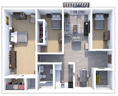 a floor plan of a 3 bedroom apartment 1 bathroom apartment