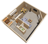downstairs 2 bed 2 and a half bath floor plan at fairfield apartments