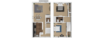 2 bedroom apartment 3D floor plan at forest hills apartments