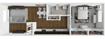 1 Bed, 1 Bath Floor Plan
