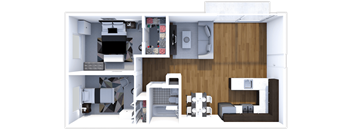 2 bedroom 1 bathroom floor plan with patio