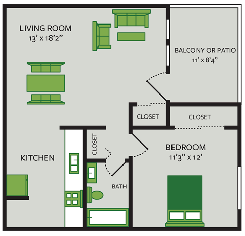 one bedroom one bath floor plan
