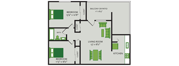 Two bedroom one bath floor plan