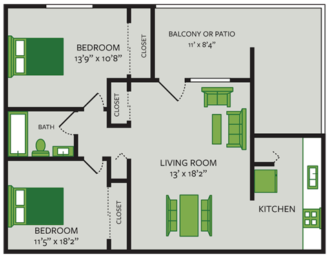 Two bedroom one bath floor plan
