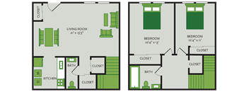 Two bedroom One and a half bathroom floor plan