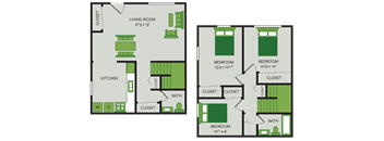 Three Bedroom One and a Half Bathroom Floor Plan