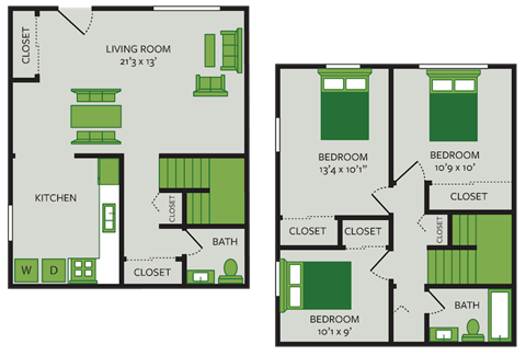 Three Bedroom One and a Half Bathroom Floor Plan