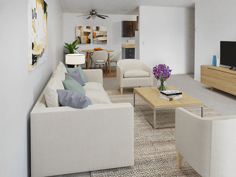 living room at Fountains in the Park Apartments