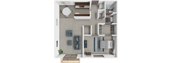 The Kelda 1 bedroom 1 bathroom apartment layout
