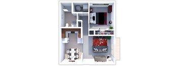 a floor plan of a house with a bedroom and a living room