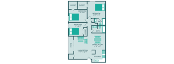 three bed two bathroom floor plan at forest park apartments