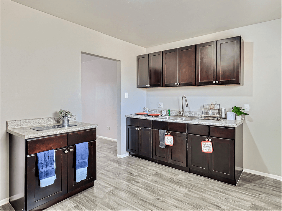 Southwest Denver apartment kitchen with cabinets