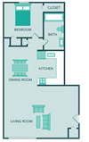 one bedroom one bathroom floor plan at forest park apartments