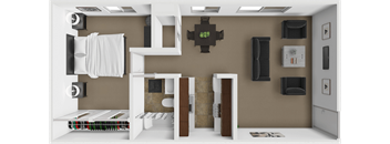 A modern kitchen with brown walls and white appliances.