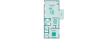 One bedroom One bathroom floor plan at Forest Park Apartments