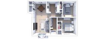 2 bedroom, 1 bath Frasier floor plan at Ashton Pines apartments