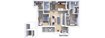 a floor plan of a two bedroom apartment with two bathrooms and a balcony