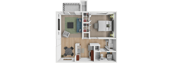 One bedroom one bath floor plan at Greenway Chase Apartments