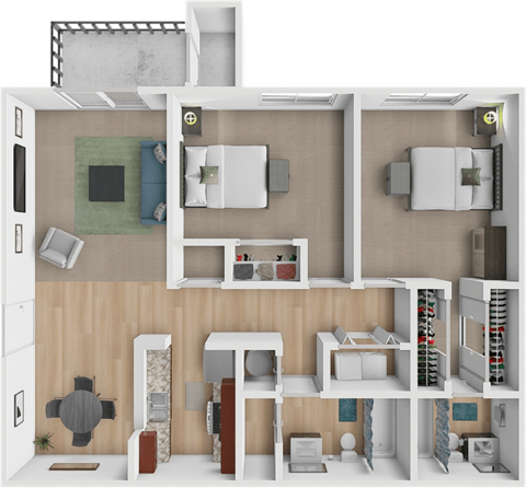 two bedroom two bath floor plan at Greenway Chase Apartments