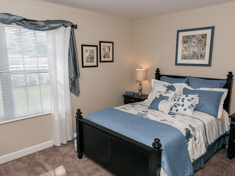 cozy apartment bedroom with carpeting