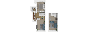 a floor plan of a house with a bedroom and a living room