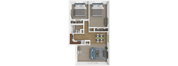 a 3d rendering of a bedroom with a bathroom and a living room