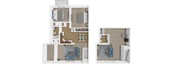 a floor plan of a house with a bedroom and a living room