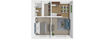 a 3d rendering of a living room and a dining room