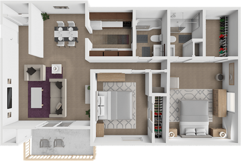 2 Bed 2 Bath floor plan at Grandridge Apartments