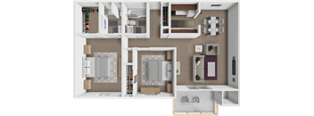 a 3d rendering of a bedroom with a bathroom and a living room
