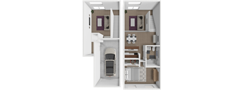1 Bed 1 Bath townhome floor plan at Grandridge Apartments
