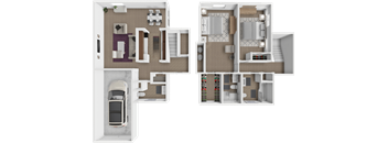 2 Bed 2 and a half bath floor plan at Grandridge Apartments