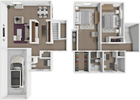 2 Bed 2 and a half bath floor plan at Grandridge Apartments