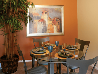 a dining room with a table and chairs