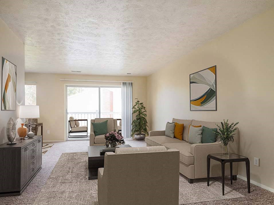 living room with attached balcony area