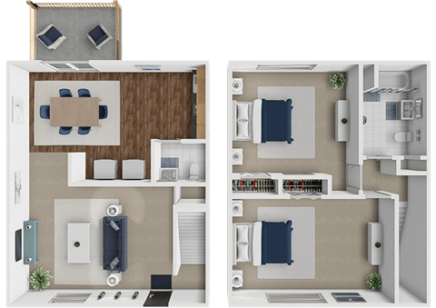 two bedroom townhome floor plan at huntley ridge clarksville