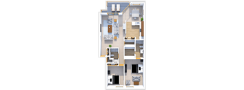 2 bedroom 2 bath floor plan at Hidden Cove Apartments