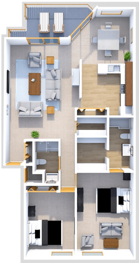 2 bedroom 2 bath floor plan at Hidden Cove Apartments
