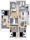 3 bedroom 2 bath floor plan at Hidden Cove Apartments