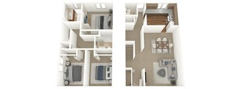 a stylized floor plan of a two bedroom apartment
