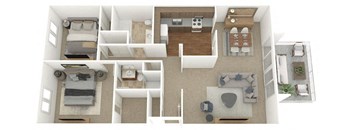 a bedroom with a bed and a chair in a room