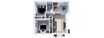 2 bed 1 bath floor plan at Heritage Estates Apartments