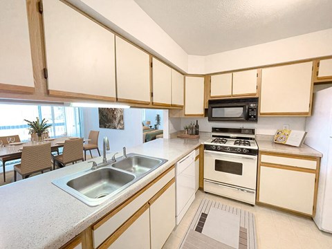 a kitchen with a sink and a stove
