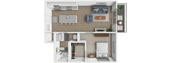 Dune 1 bed 1 bath floor plan at Harmony Lake Apartments