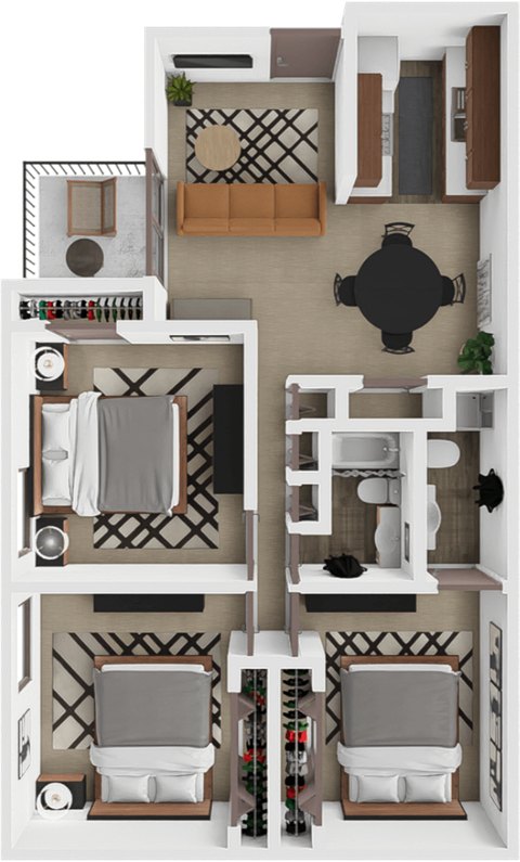 three bedroom floor plan at high point east apartments