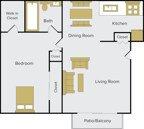 One Bed One Bath Floor Plan
