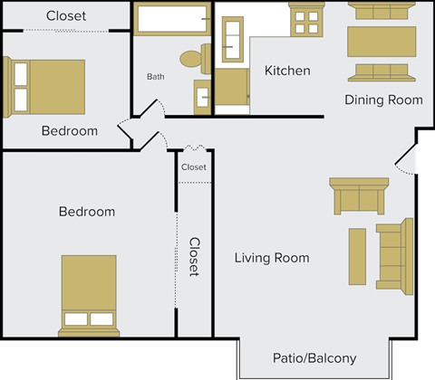 Two Bed One Bath Floor Plan