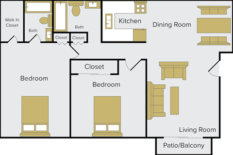 Two Bedroom Two Bathroom Floor Plan