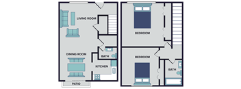 two bed 1.5 bath townhome 936 sq ft