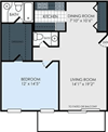 one bedroom one and a half bathroom floor plan at hamilton trace apartments